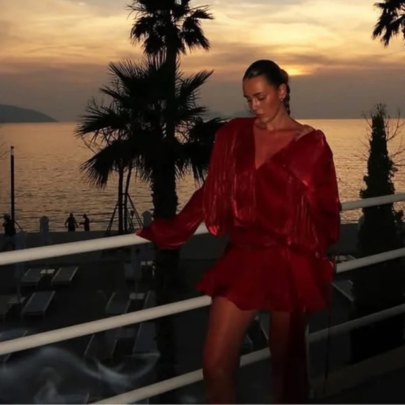 Miss Rosier NWT Eugenie Red Fully Pleated Ruffled Mini Dress Small S - Picture 9 of 12